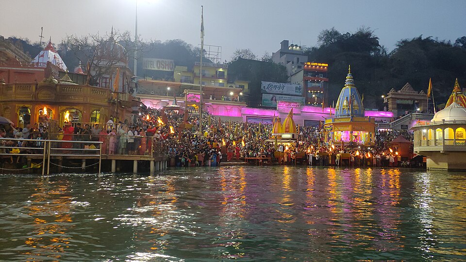 Evening aarti on the riverbank