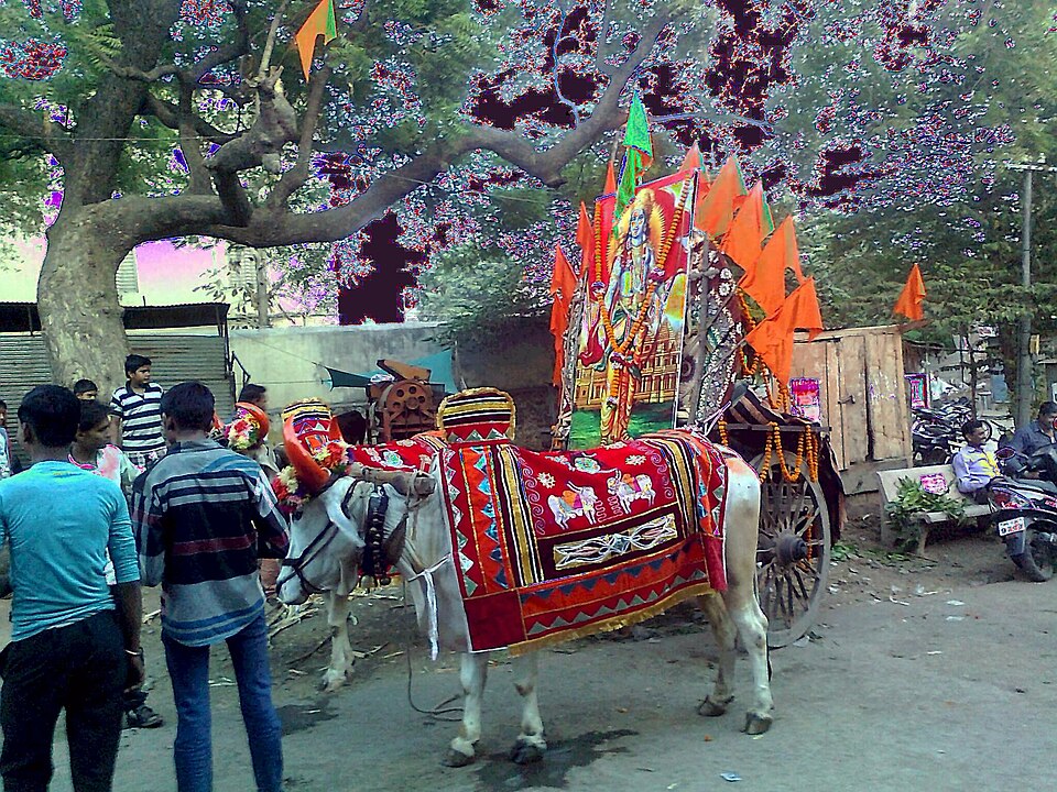Festival procession with a decorated chariot