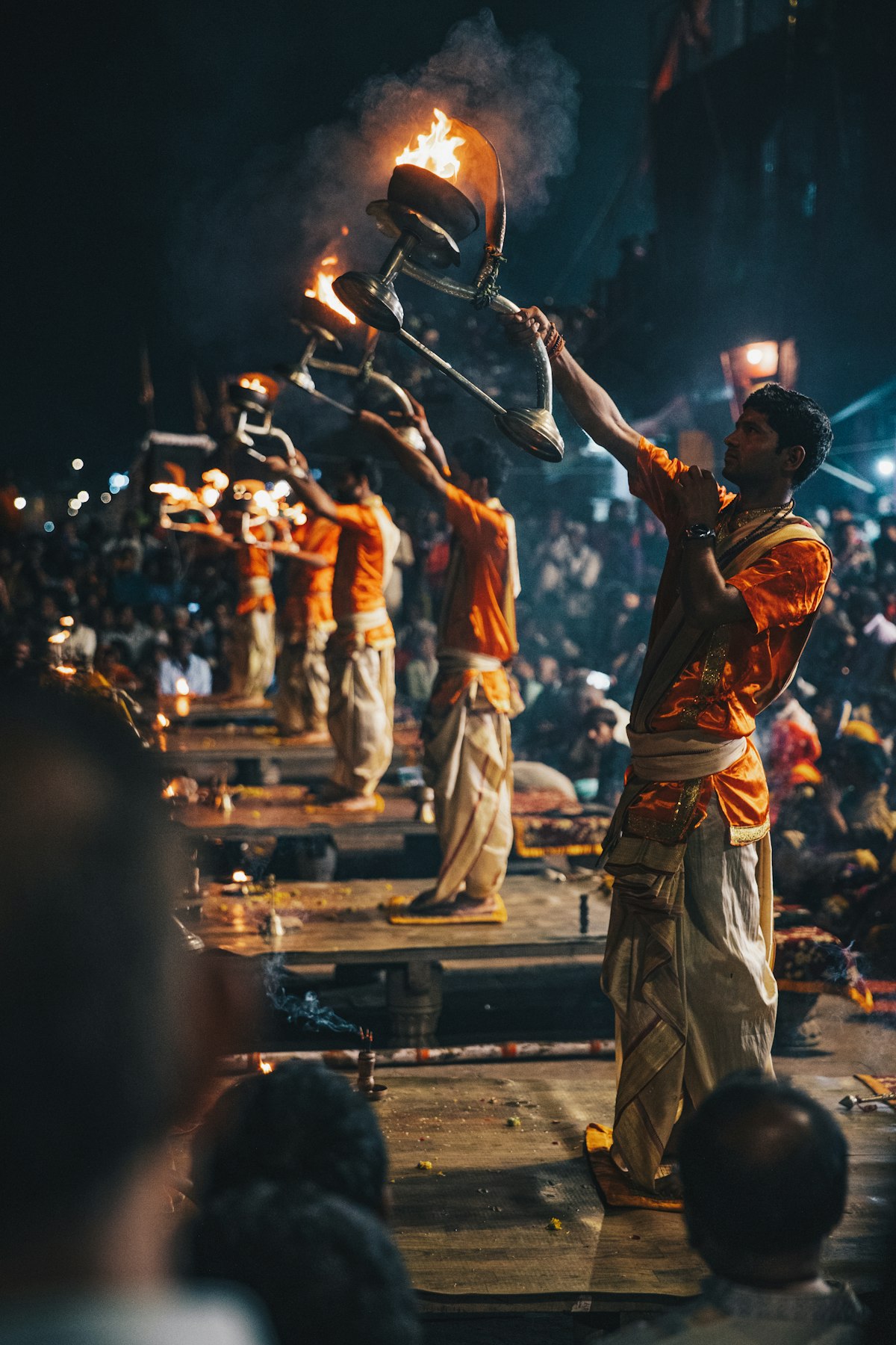 Priests performing aarti in unison